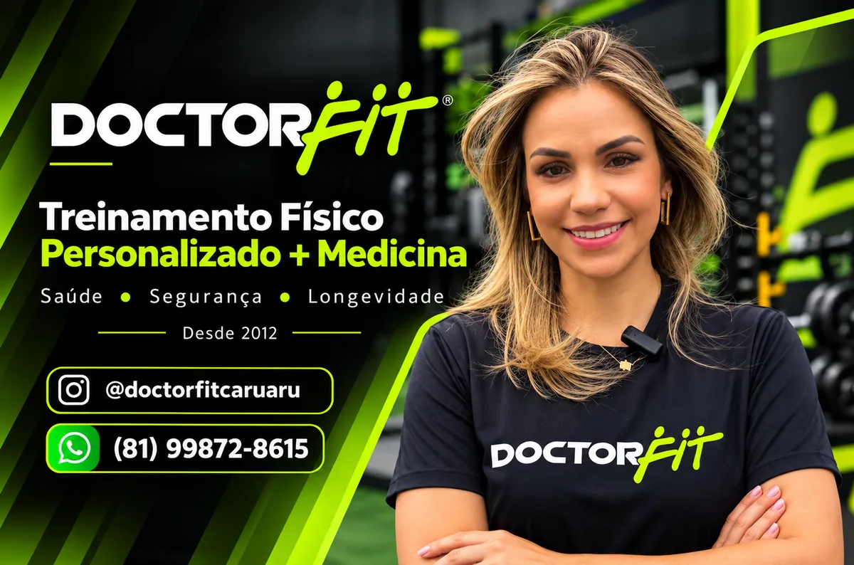 Integrante da DoctorFit Caruaru no estúdio: Treinamento Físico Personalizado + Medicina, saúde, segurança e longevidade desde 2012